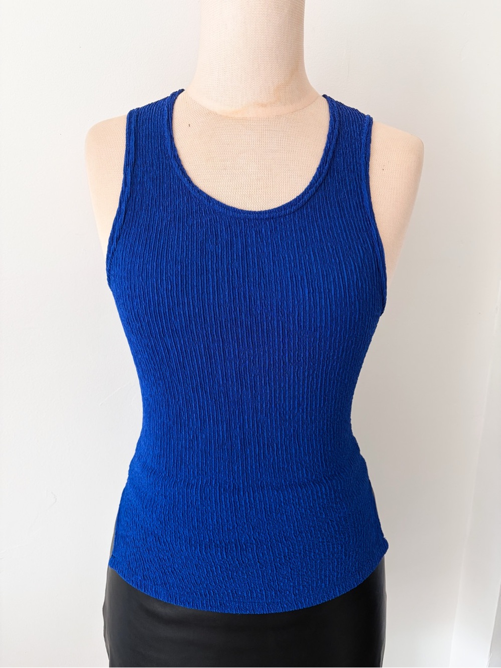 Vintage AGMIR Textured Royal Blue Tank Top, Size S - Made in Europe